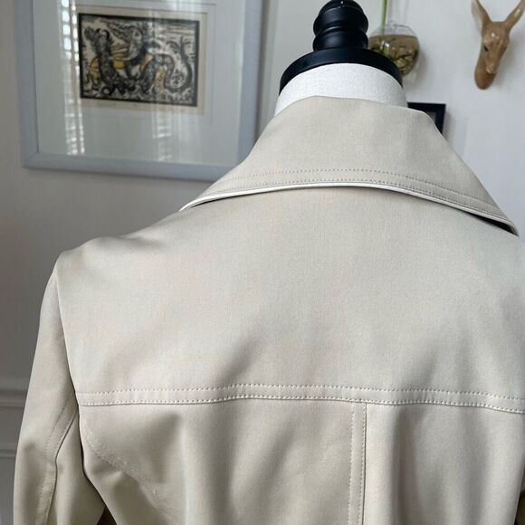 Massini Tan Khaki Trench Coat White Trim Belted M - Picture 5 of 6